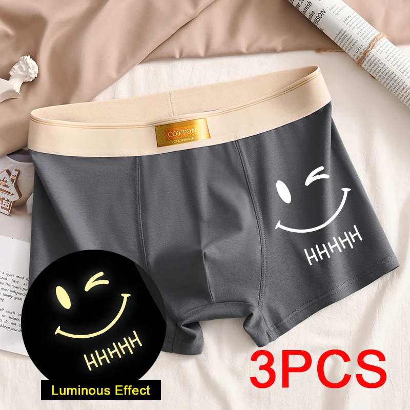 3PCS Men Underpants Man Cotton Glow Fluorescence Boxer Men\'s Panties Plus Size Panties Underwear Shorts Luxury Underwears Gift