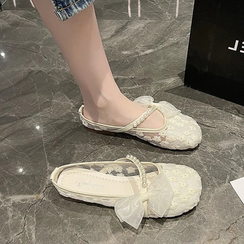 

Breathable Lace Summer Flat Bottom Women's Shoes Soft Bottom Hollow out Design Casual Style Slip-On Flats for Pregnant Women