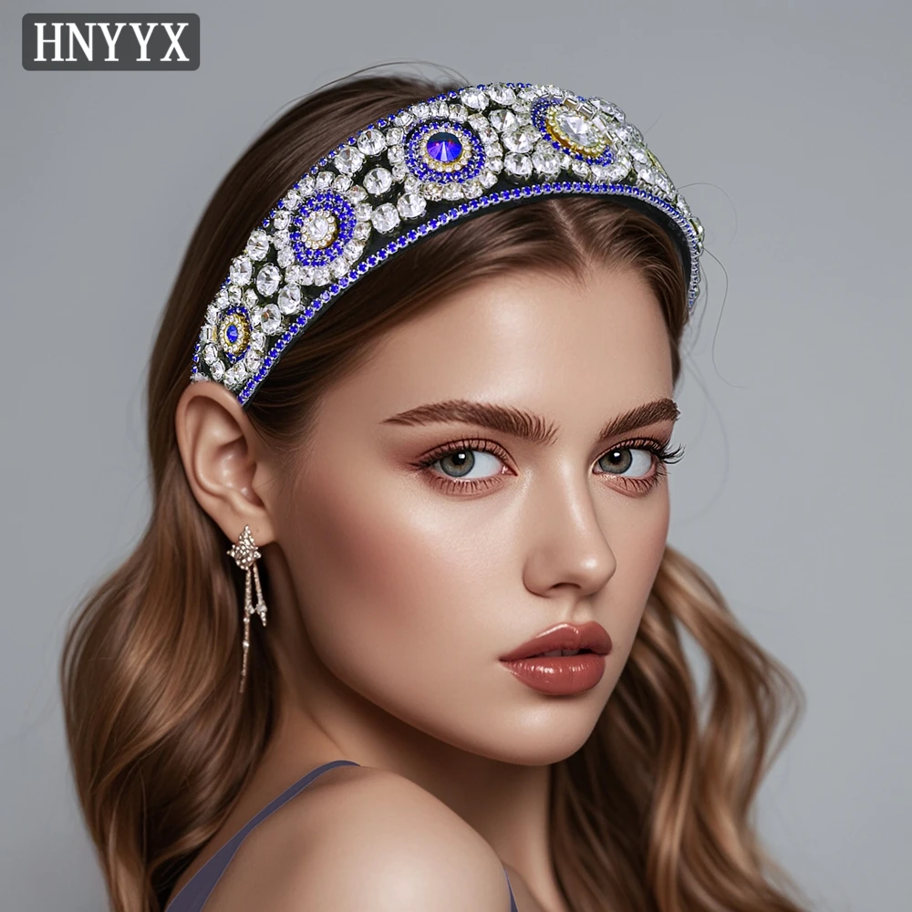 

HNYYX Fashion Rhinestone Wide Headband Shiny Flower Headpiece Blue Crystal Hair Accessories European Women Bridal Hairband A259