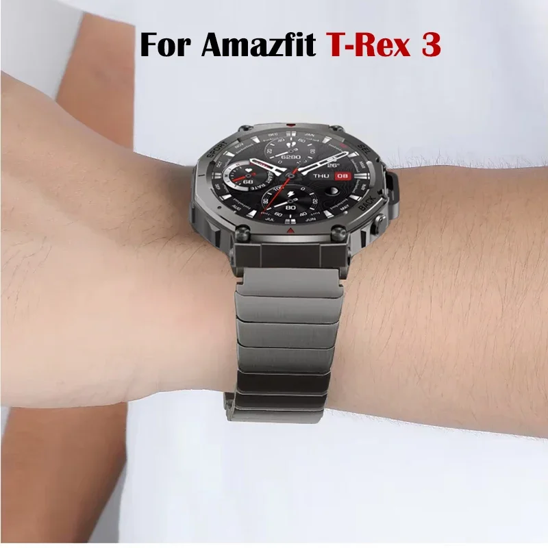Amazfit T-Rex 3スマートウォッチ用高級メタルブレスレット、Huami Amazfit T rex 3ウォッチバンド用クイックフィットステンレススチールストラップ