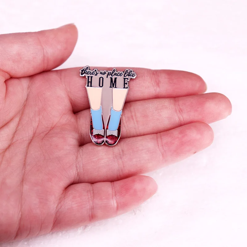Theres No Place Like Home Glitter Red Shoes Enamel Pin American Musical Fantasy Film Brooch Jewelry Gift