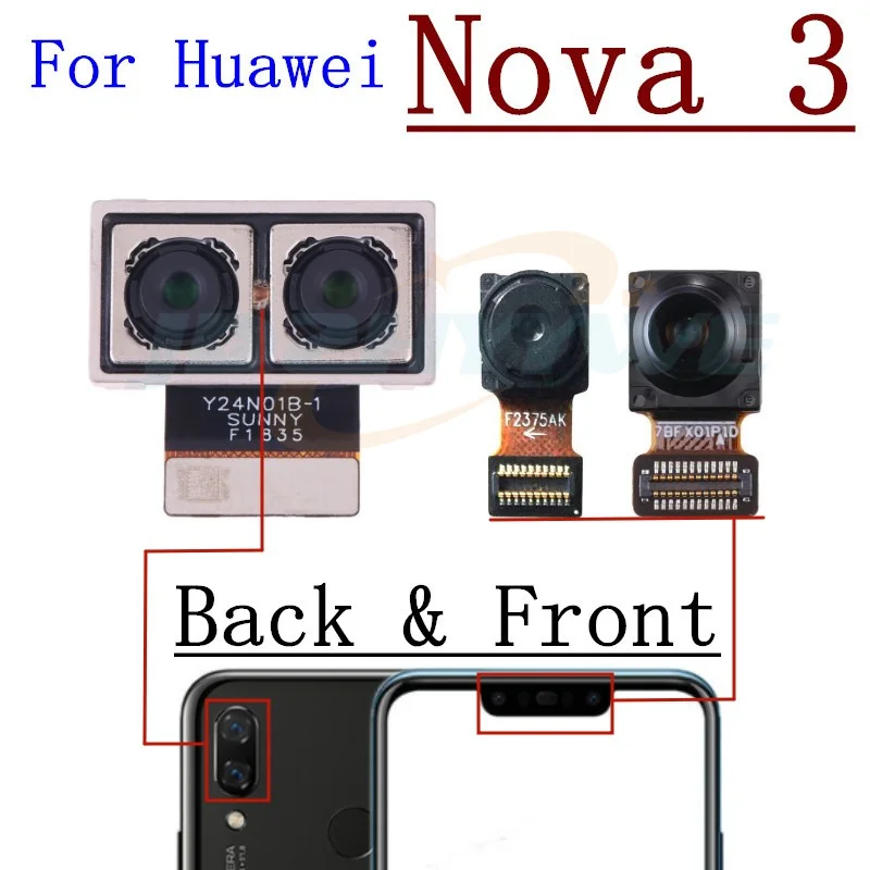 Original Rear Front Camera For Huawei Nova 3 3e 3i Backside Small Frontal Back Selfie Camera Module Flex Repair Spare Parts