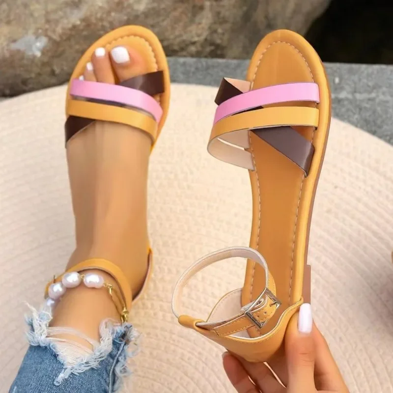 2024 Summer New Women\'s Flat Bottom Roman Strap Sandals with Non Slip Rubber Soles Fashion Women\'s Shoes  36-43