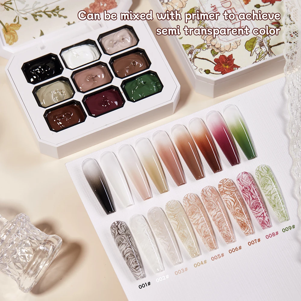 Vendeeni 9 Griglia Smalto per unghie gel con tappatura di colore puro Semi permanente UV Soak Off Gel Smalto Nero Bianco Marrone Nail Art Gel Lacca