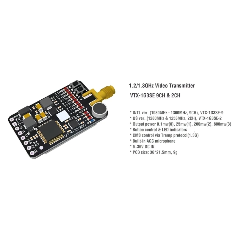 Description Picture 5 of item1 Set 1.2/1.3GHz 0.1mW/25mW/200mW/800mW 9CH Transmitter VTX & Receiver VRX 1W with Cable for Racing Drones Quadcopter