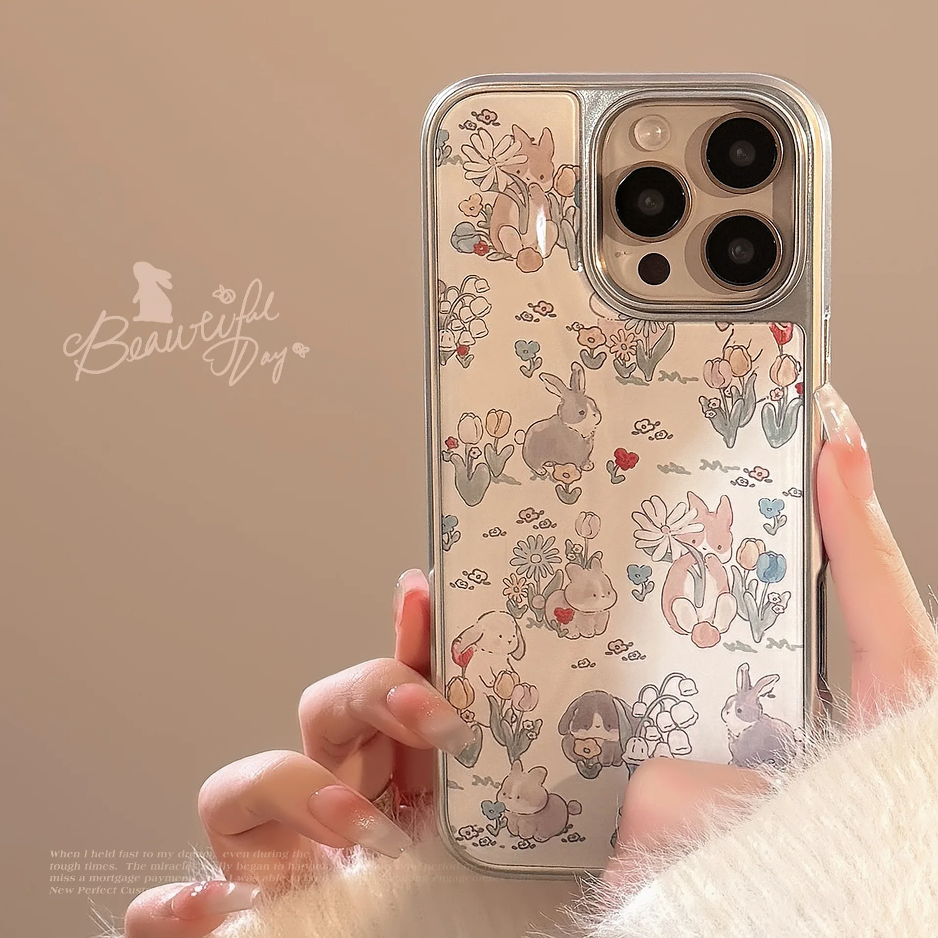 Koreanische INS Galvani Rahmen Kaninchen Muster Vintage Telefon Fall Für iPhone 16 15 14 13 Pro Max Zurück Abdeckung Stoßfest stoßstange