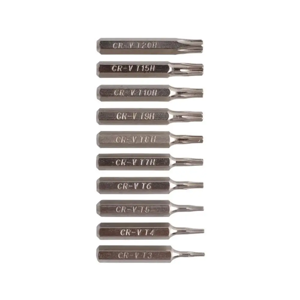 10pcs CR-V Torx Screwdriver Bit Set Including T3,T4,T5,T6,T7,T8,T9,T10,T15,T20 (T6-T20 Security torx)