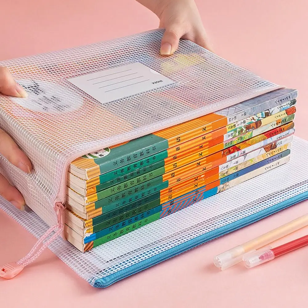 

PVC A4 Mesh File Bag Zipper Transparent Information Bag Subject Sorting Thickened Document Storage Bag School Office Supplies