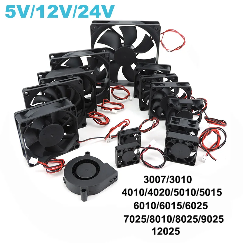 2pin DC Cooling Fan Brushless Motor Case Quiet 5V 12V 24V 30mm 40MM 50MM 60MM 70MM 80MM 90MM 120MM 12cm for 3D print 4010 12025