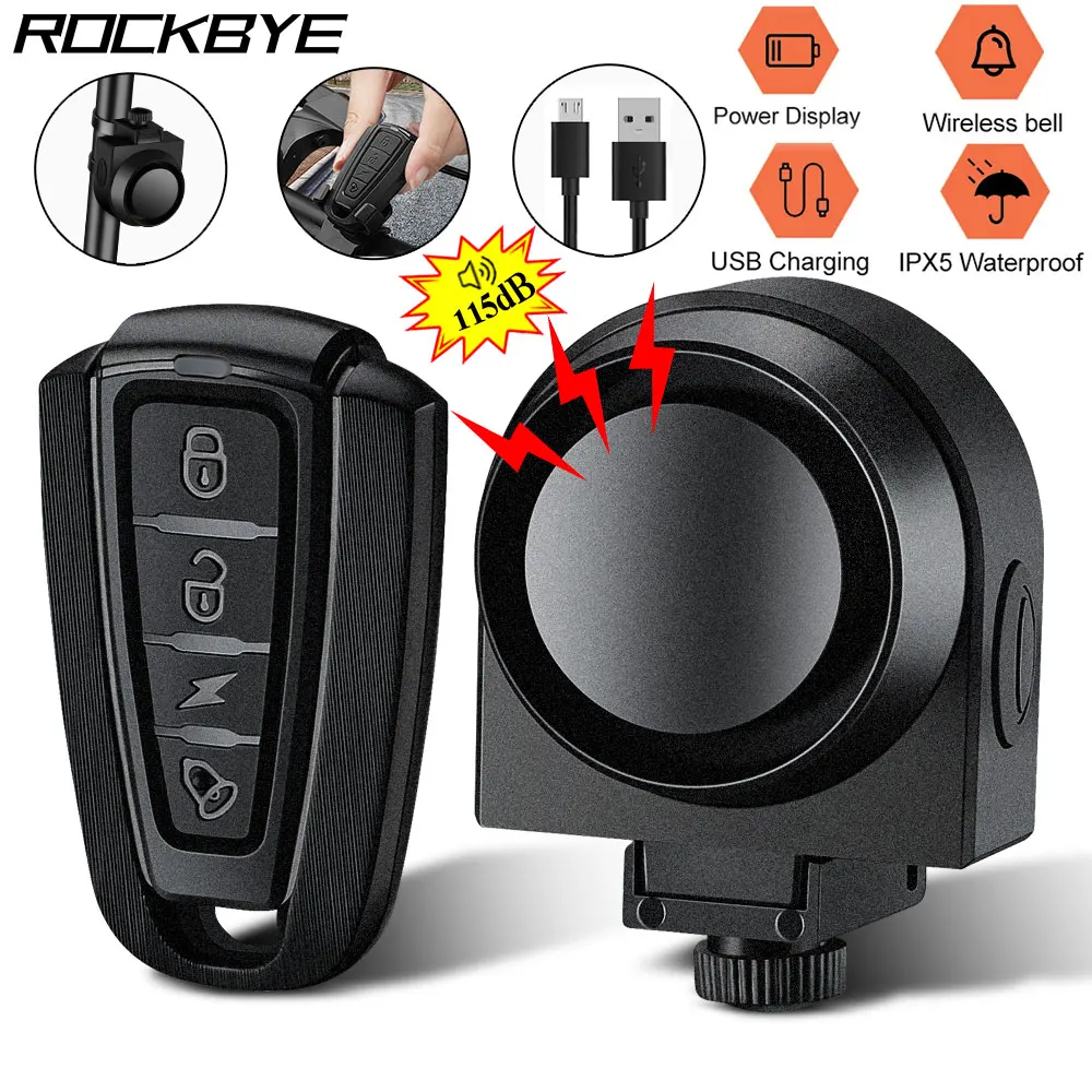 Rockbye Bicycle Vibration Alarm Rechargeable Wireless Anti-theft Motorcycle Bike Alarm with Remote Control