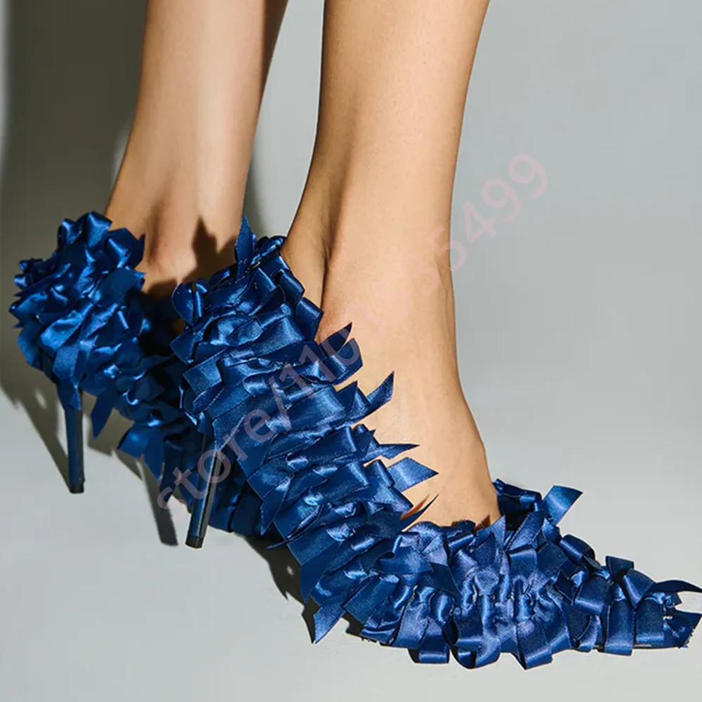

Blue Small Bows Party Sexy Stilettos 2025 Pointed Summer New Ins Style Slip-On Pumps Elegant and Fashion Women's Casual Shoes