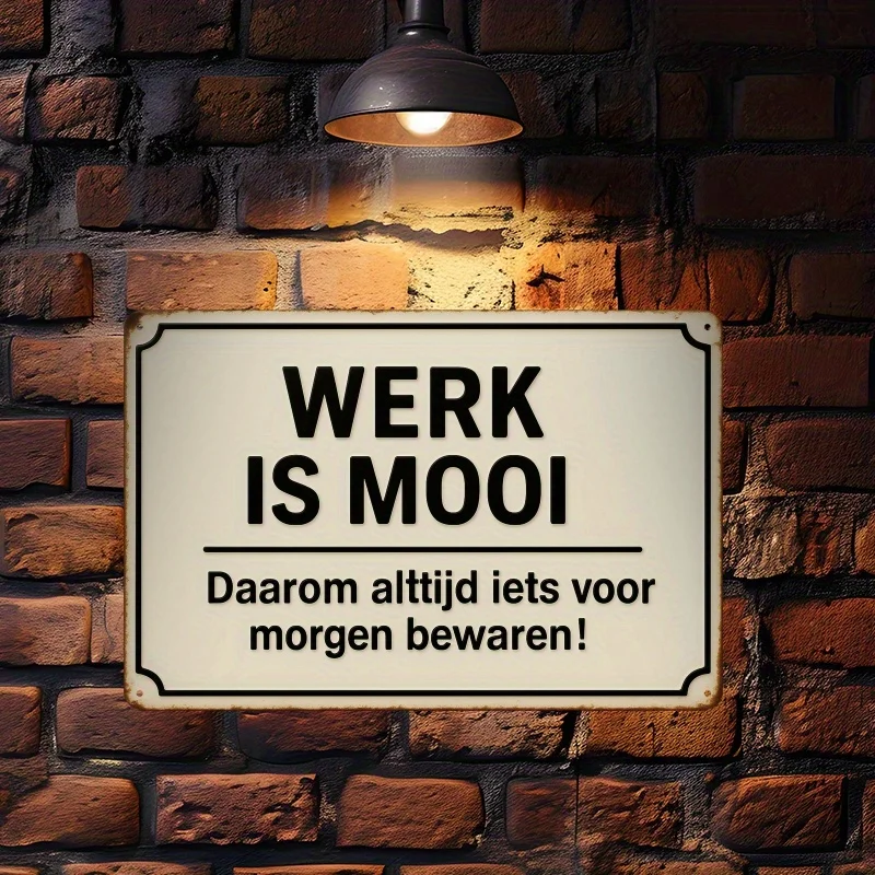 

Металлическая настенная табличка с голландским юмором "Работа — это весело" (1 шт.) — железная, подходит для декора дома, офиса, кафе, с черным фоном и белыми буквами.