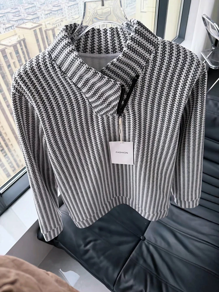 

Men's Zipper Hoodie Fce Lined Long Sve Stand Collar Heavyweight Base Layer irt Casual Wear Fibone Pattern Design