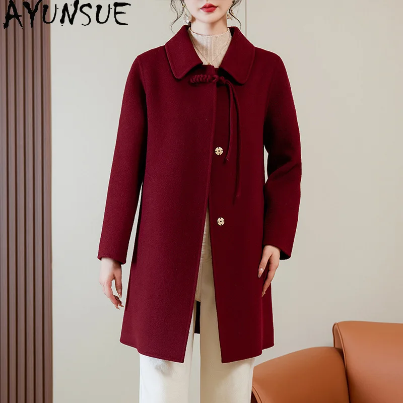 

AYUNSUE 100% Real Wool Coat Women Autumn Winter Clothes Double-sided Woolen Coats 2025 Elegant Coats for Woman Пальто Женское