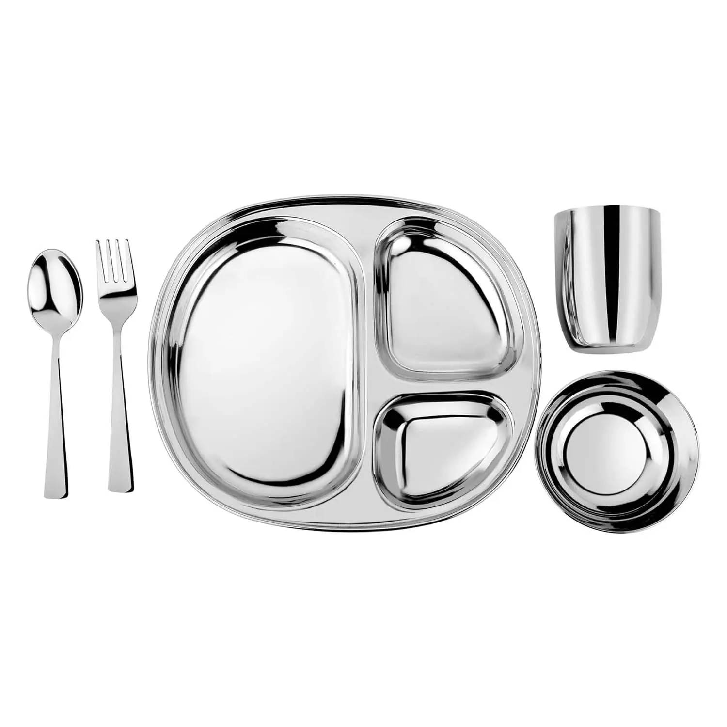 

Stainless Steel Kids Dinnerware Set 5 Piece Toddler Plates and Bowls with Divided Plate Cup and Utensils