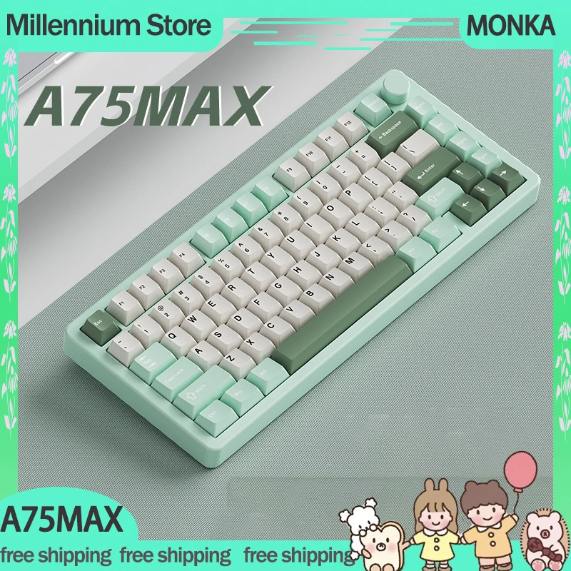 MONKA A75MAX Mechanical Gamer Keyboards 3Mode 2.4G Wireless Bluetooth Keyboard RGB Customize Gaming Keyboard For QMK/VIA Gifts