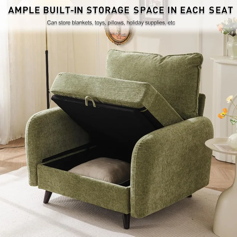 Rexulqo Oversized Accent Chair with All Seats Storage,Comfy Living Room Chairs with 2 Throw Pillow,Upholstered Mid-Century
