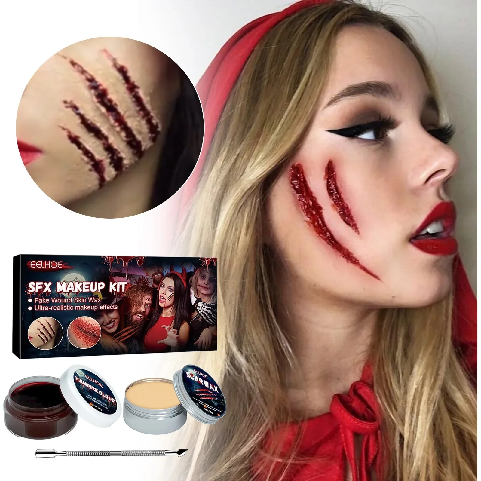 

EELHOE SFX Makeup Kit Scars Wax Halloween Stage Fake Wound Skin Party Blood Scar Painting Halloween Special Effects Make Up Set