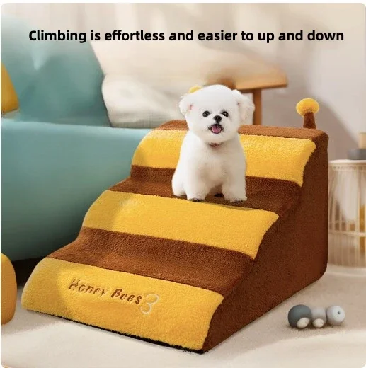 Curved Dog Stairs for High Beds 4-Step Dog Steps for Small Senior Dogs and Cats, Pet Stairs for High Bed Climbing