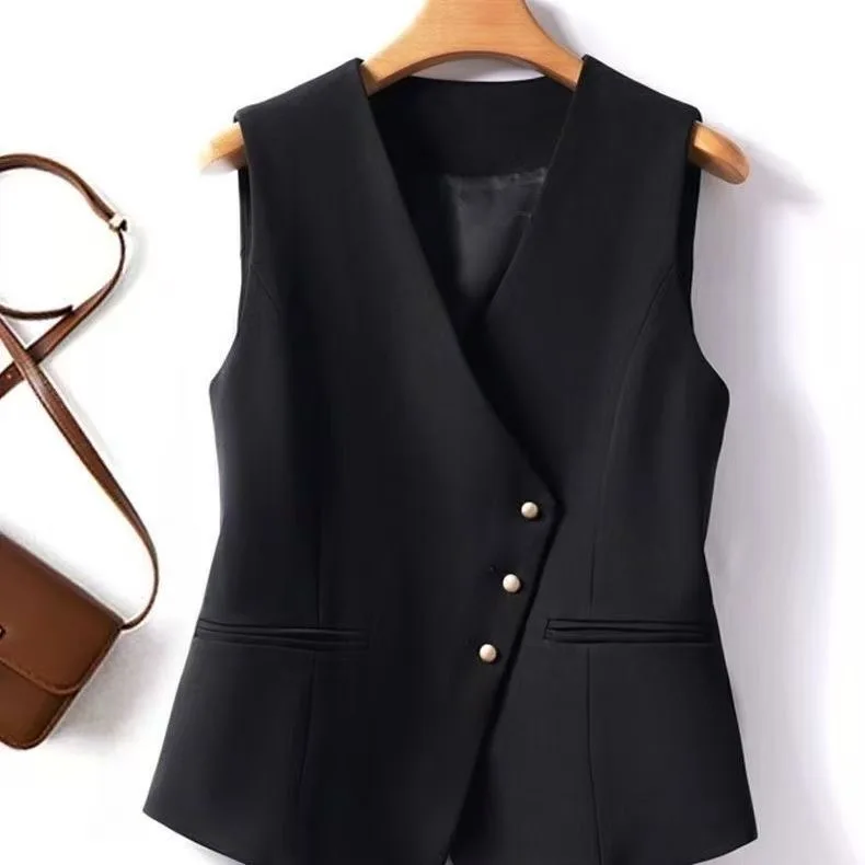 Women's Tailored Vest 2026 Autumn New Slim Fit Sleeveless Small V-Neck Commute Versatile Tank Top Polyester Fiber