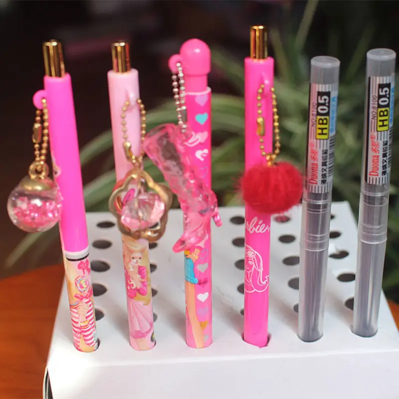 4Pcs Barbie Writing Pen Cartoon Princess Student Girl Kawaii Pendant Love Pink Mechanical Pencils Stationery School Gift