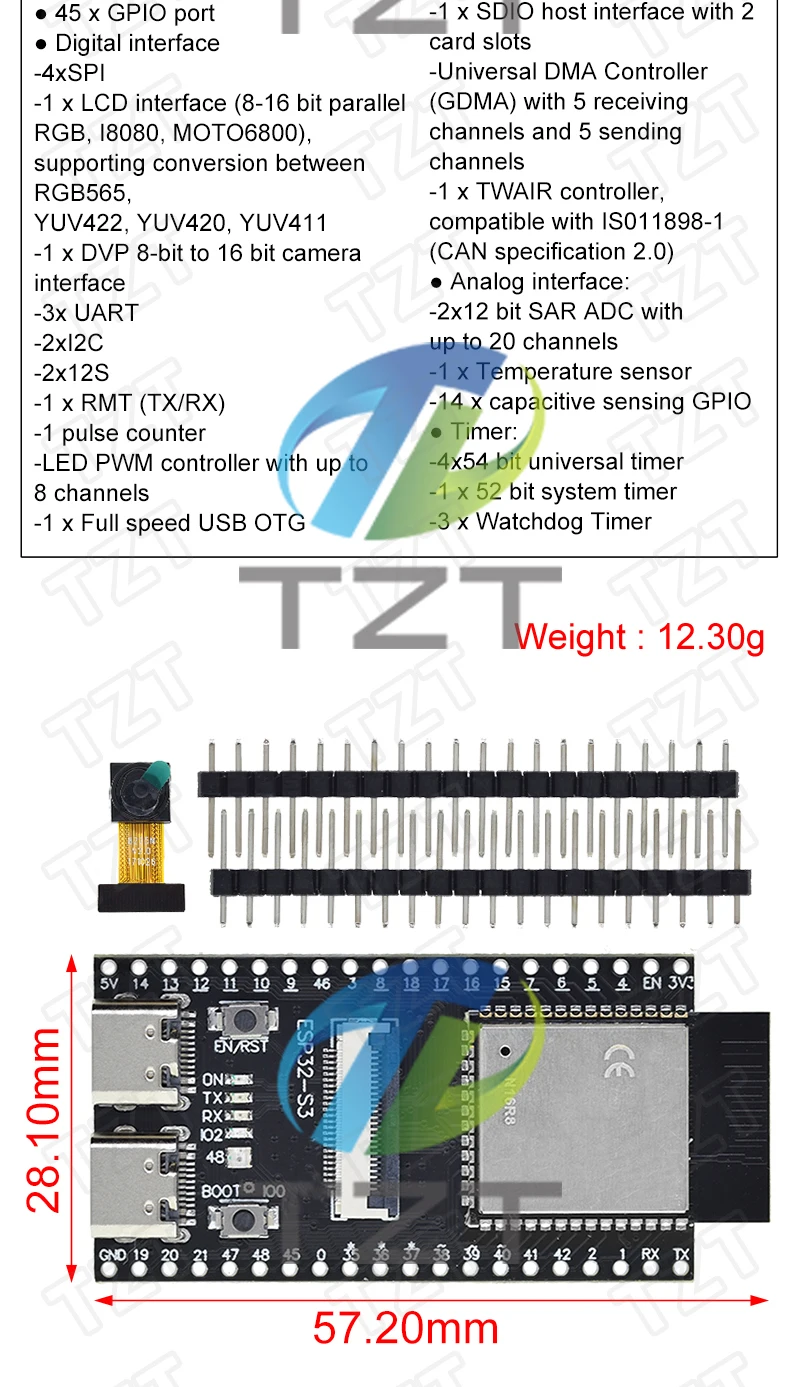 DIYTZT ESP32-S3 N16R8 CAM Entwicklungsboard WiFi+Bluetooth Modul OV3660 Kamera – Detail 3