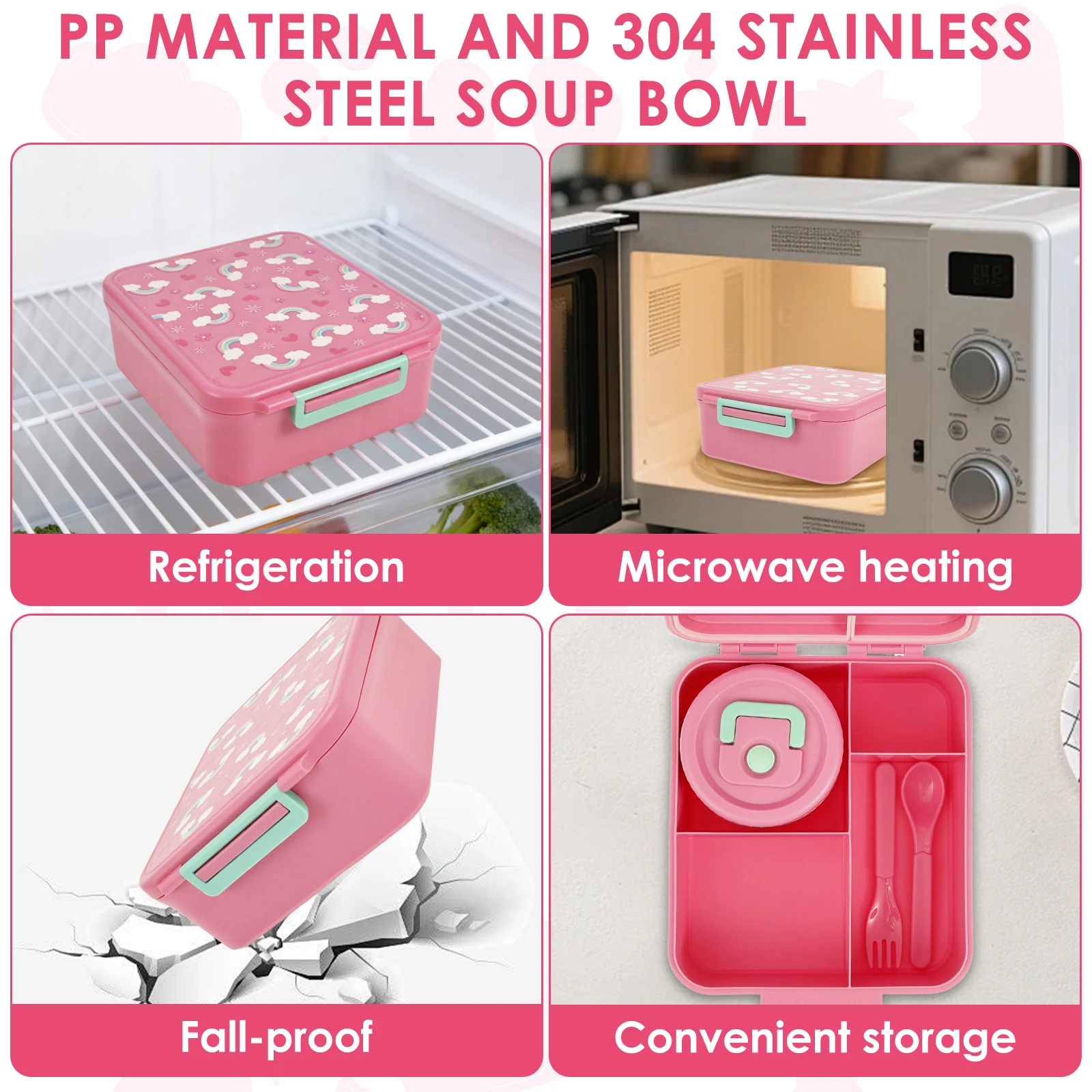 1700 مللي بينتو علب الاغذية مع ملعقة شوكة الاطفال قدرة عالية الميكروويف حاويات الغذاء المحمولة مانعة للتسرب نزهة وجبة صندوق جرة الحساء #3