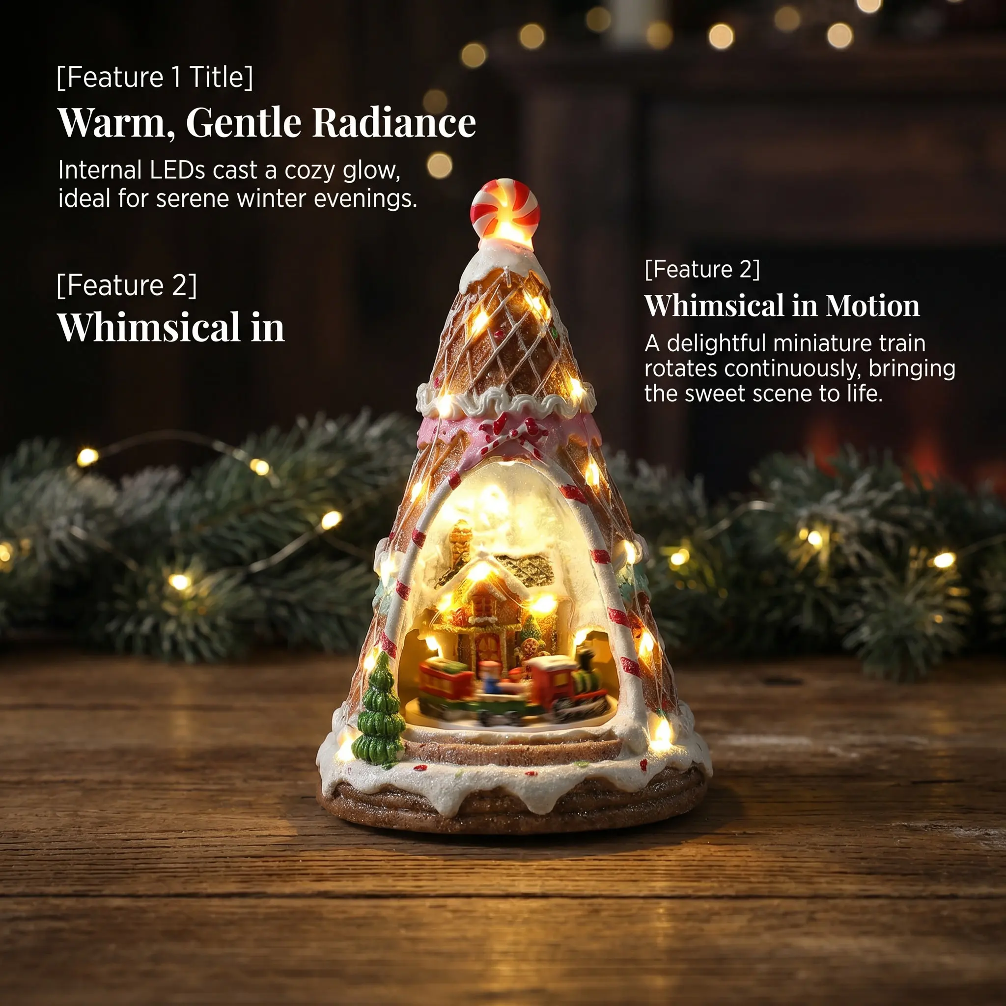 Christmas Music Box Resin Gingerbread Rotating Train LED Lighted Indoor Holiday Scene Decor Music Box Ornament