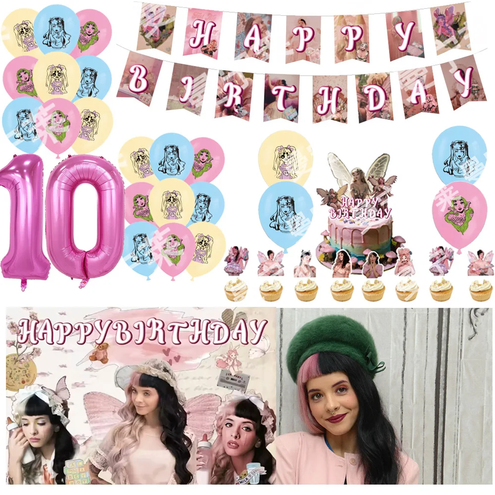 

Melanie Martinez Theme Birthday Party Decorations Number Balloons Cake Topper Popular Singer Background Banner Party Supplies