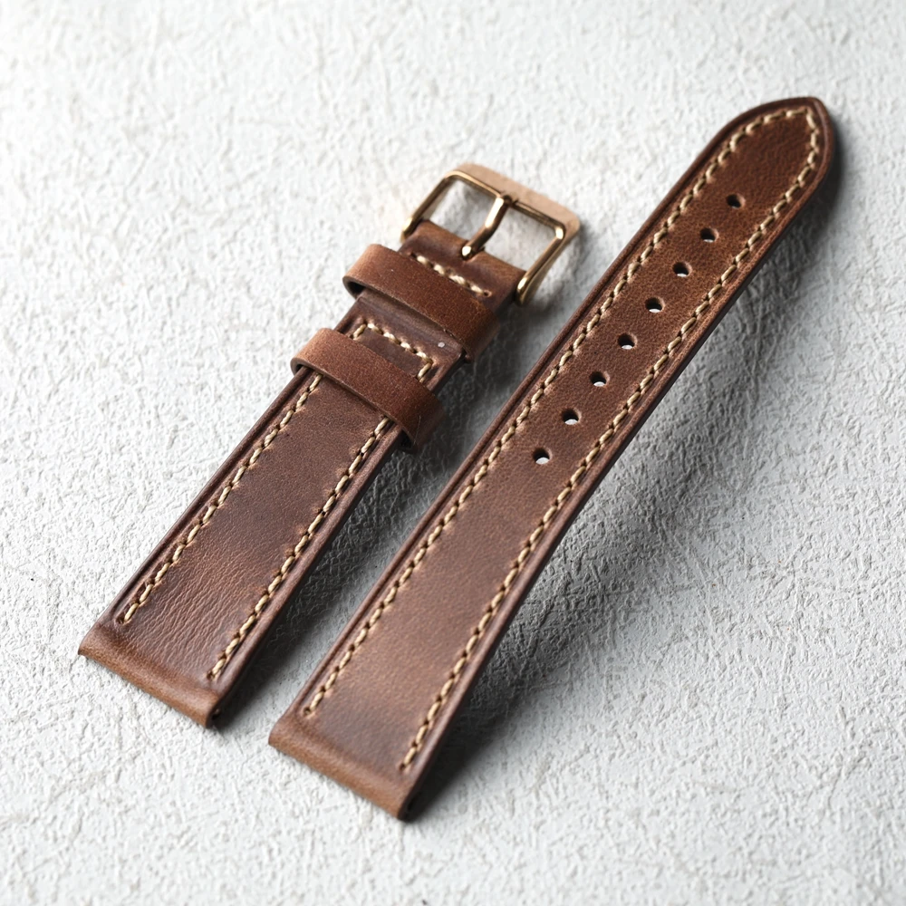 Handmade soft leather strap 18 19 20MM, light brown soft cowhide strap, vintage American Horween material bracelet