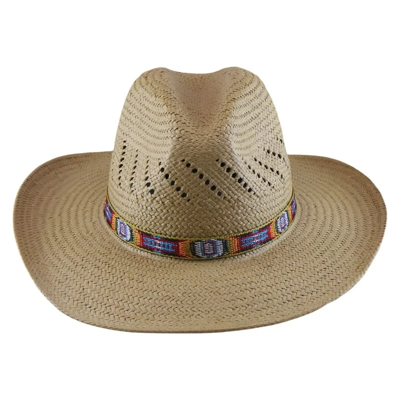Summer Outdoor Sun Protection Straw Hat, Hand-Woven Western Cowboy Hat, Vacation & Shopping Jazz Top Hat