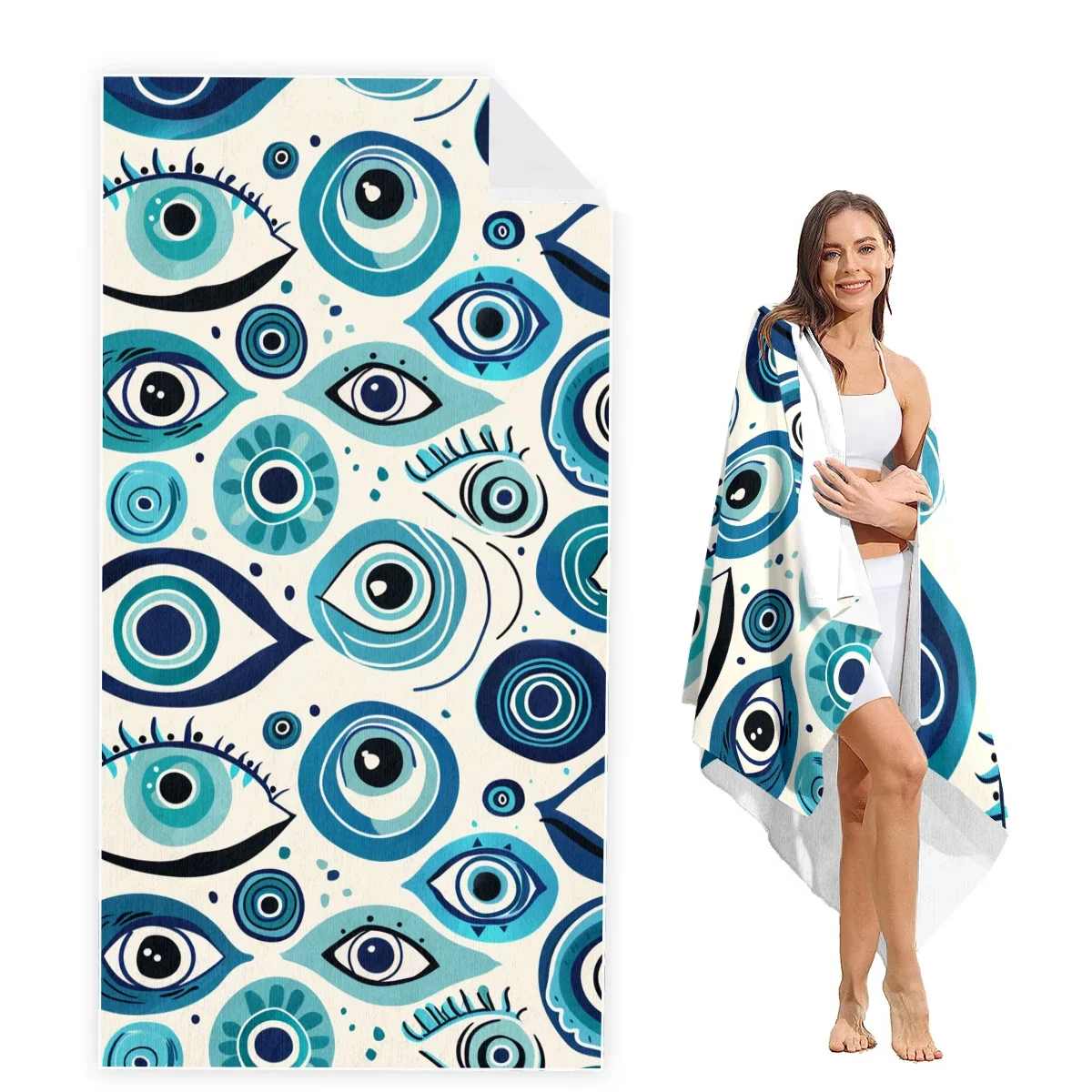 Eye Beach Towel Oversized,Super Absorbent Sand Free Thick Microfiber Beach Towel,Beach Towels for Kids,Men,Women,Girls,Boys