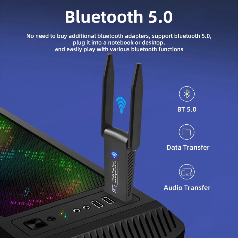 1300Mbps Wireless Network Card Bluetooth 5.0 WIFI 6 Adapter Dual Band 2.4G 5G USB 3.0 Lan Ethernet Adapter USB Dongle for PC