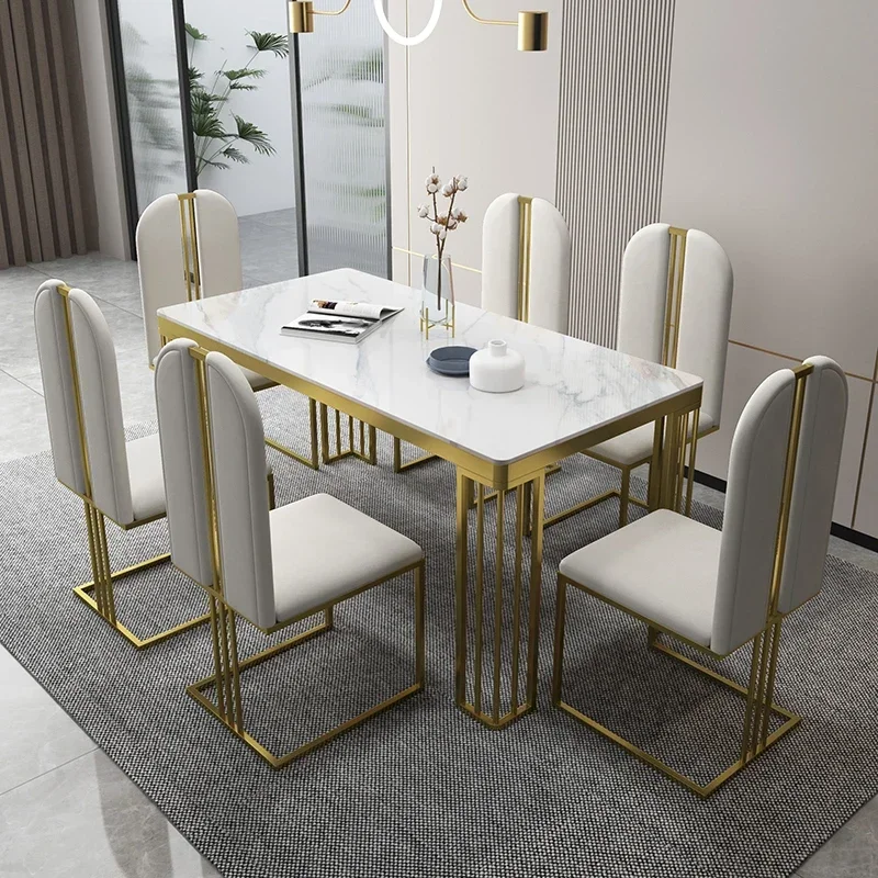 Luxury minimalist rock table rectangular rice table Modern minimalist family small apartment dining table and chair combination
