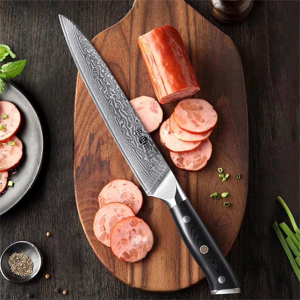 YIZEMA 8 Inch Professional Carving Knives Japanese Damascus Steel Slicing Knife Sharp Meat Filleting Salmon Kitchen Chef Knife