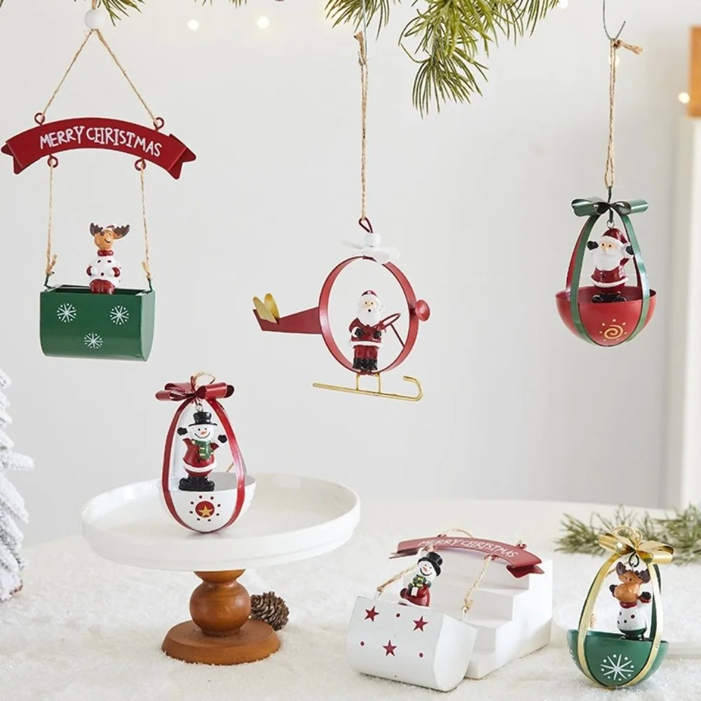 Iron Christmas Cartoon Deer Pendant Santa Claus Hanging Christmas Tree Pendant Aircraft Design Mailbox Ornaments