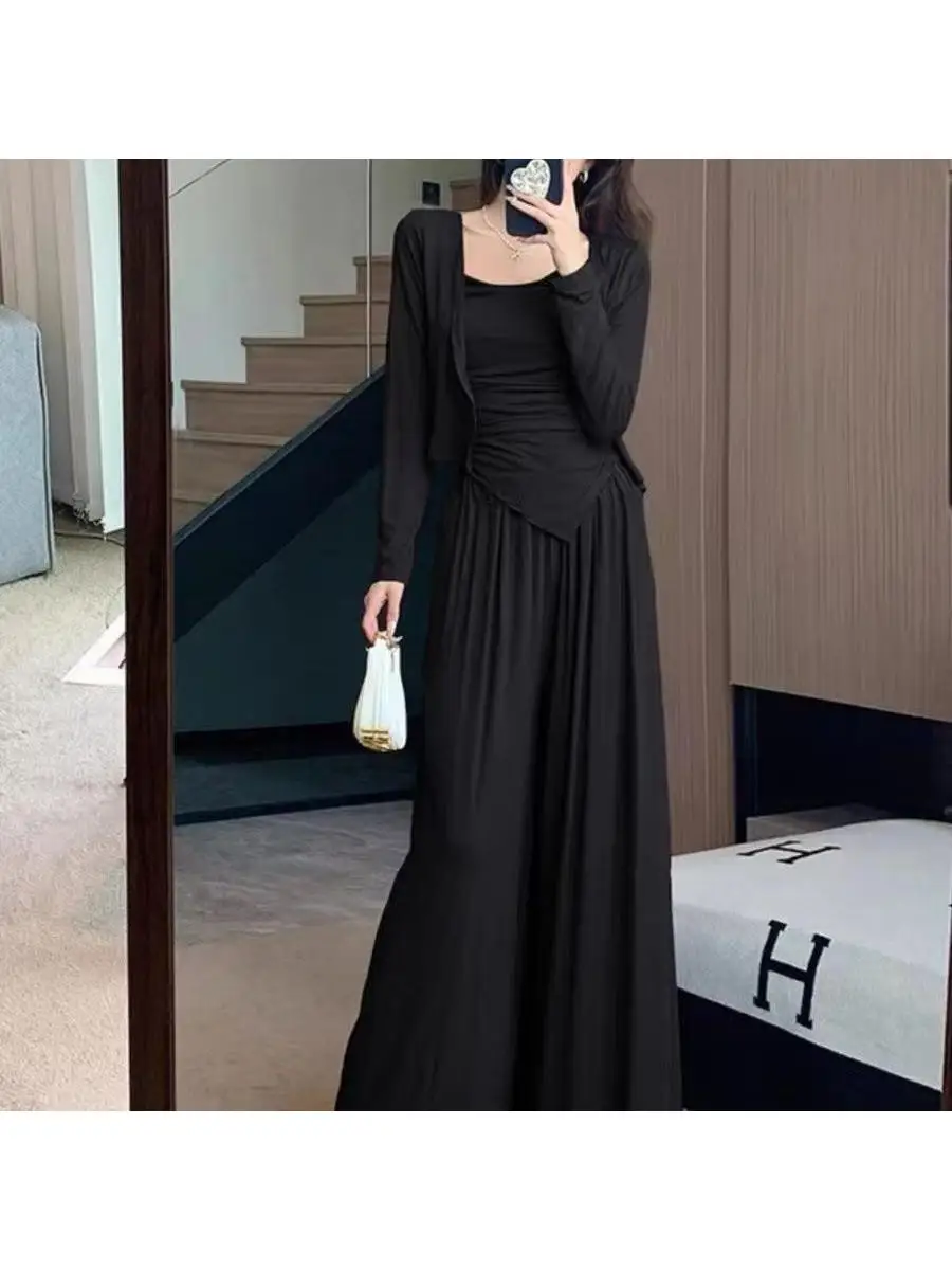 リラックススタイル着痩せカーディガンタンクトップハーフ丈スカート3点セット綿素材春シーズン中国原産