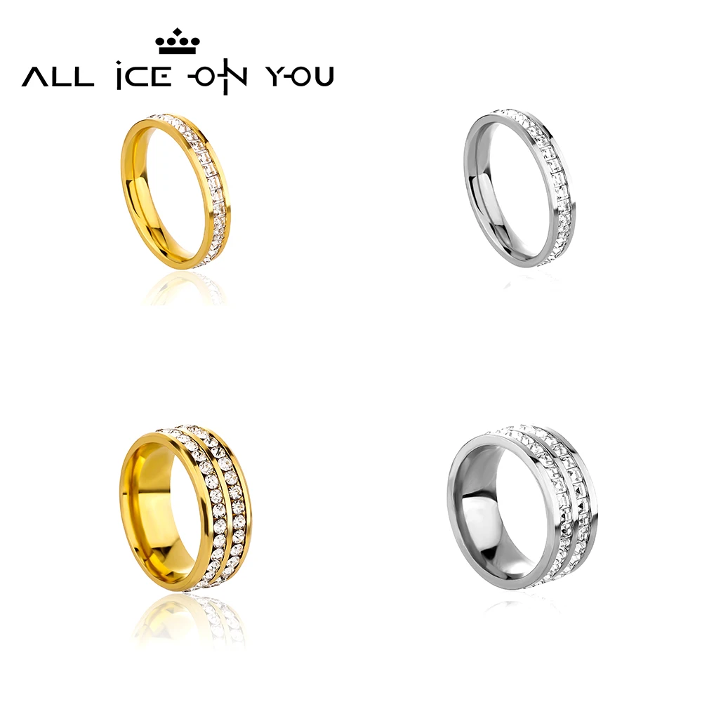 New Top Iced Out Luxury 2 Row Baguettes Stainless steel Cubic Zirconia Ring Hip Hop Fashion Jewelry wedding eternity Women Gift