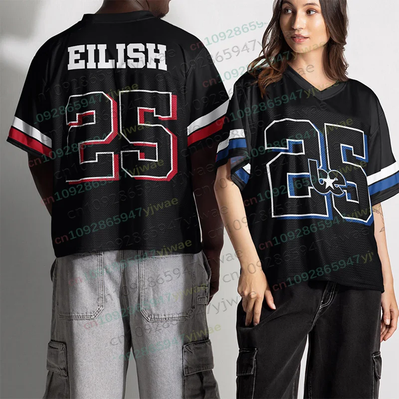 Men's Women V-neck Tshirt Eilish No.25 Jersey Oversize Trendy Sporty Summer Short-Sleeve Outdoor Breathable Parent-child T-Shirt