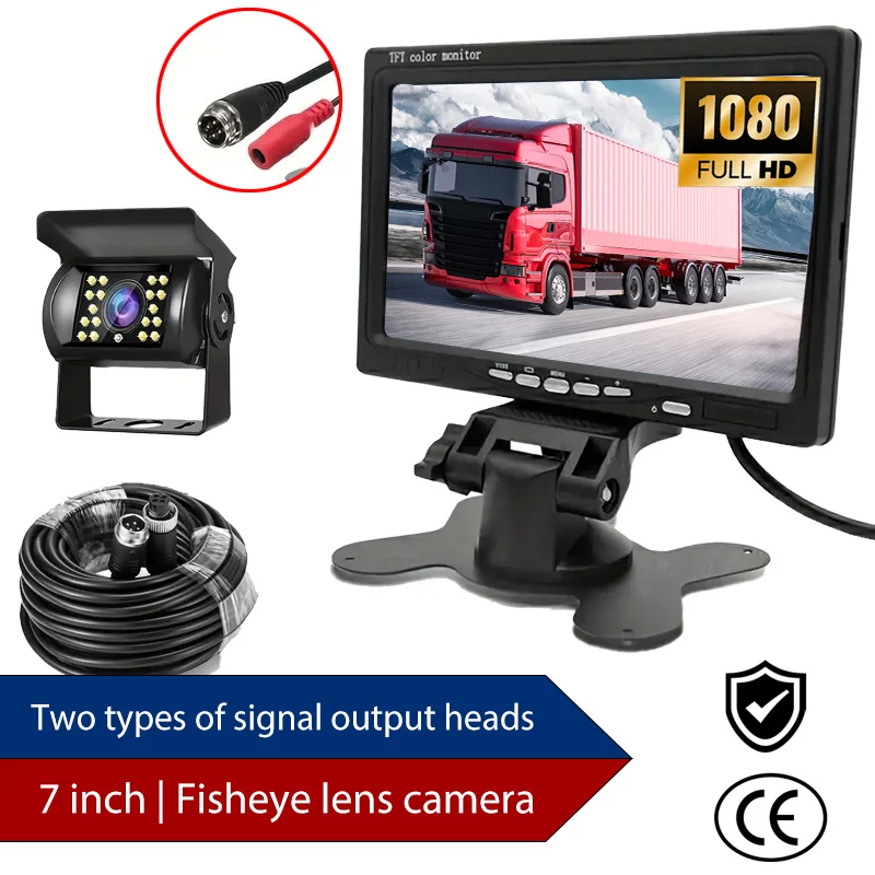 7 Inch HD Vehicle Rearview Camera 1080P Waterproof Night Vision For Truck Trailer RV Parking Monitoring Wide Angle Easy Installa