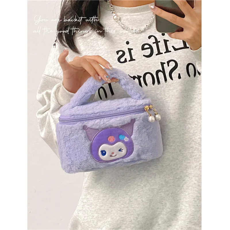 Sanrio Plush Cosmetic Bag Cute My Melody Cinnamoroll Hello Kitty Kulomi Cartoon Handbag Wholesale Birthday Gifts for Kids Girls