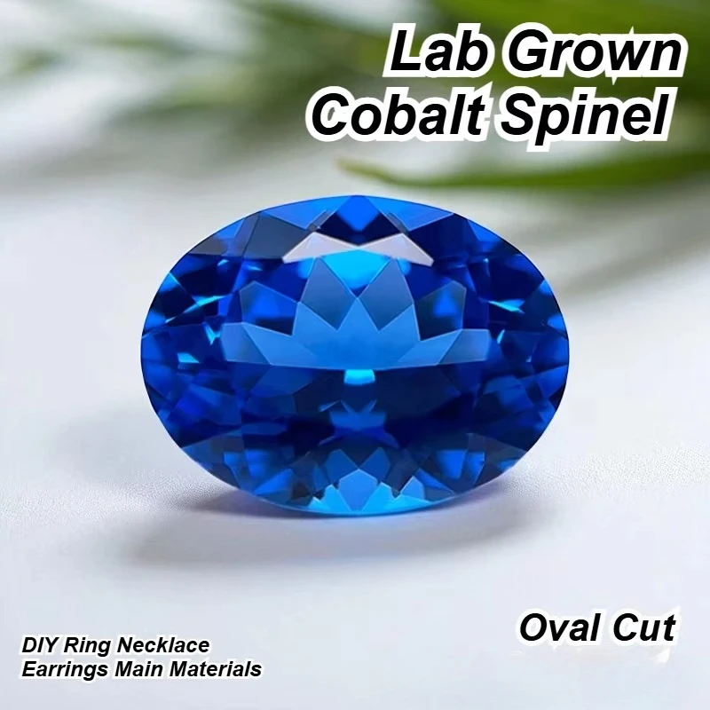 Hochwertiger, im Labor gezüchteter Cobalt-Spinell-Edelstein im Ovalschliff für DIY-Ringe, Halsketten und Ohrringe, wählbare Hauptmaterialien, Zertifikat – Detail 1