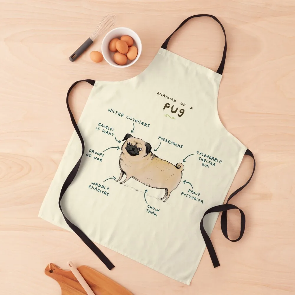 

Anatomy of a Pug Apron chef kitchen clothes kitchen apron ladies custom apron woman