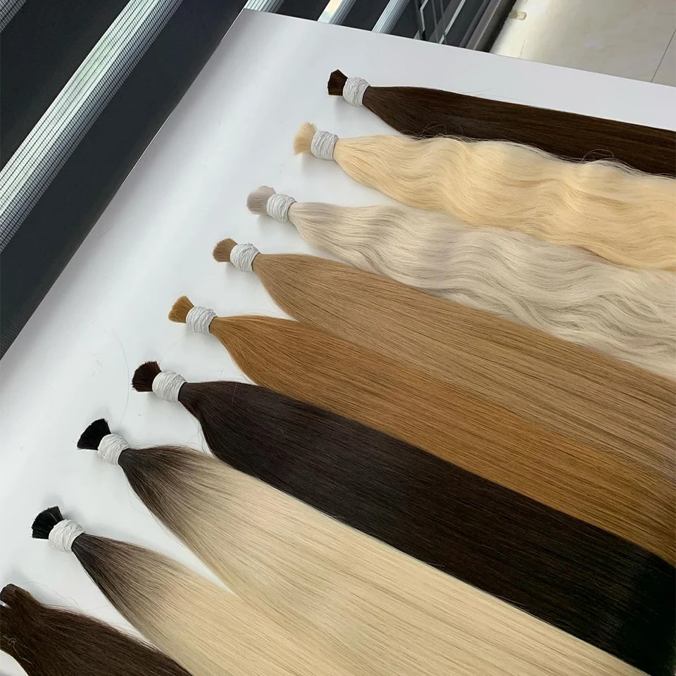 Cabello para trenzas sin costura, 100% cabello humano virgen brasileño Remy, 50g y 100g, color rubio y 1B 5