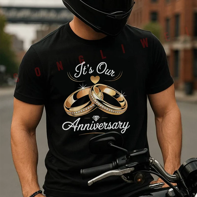 

Summer Motorcycle Casual Sports Loose Cotton T-shirt This Is Our Wedding Anniversary Moto Men's O-neck Short-sleeved Top Tees