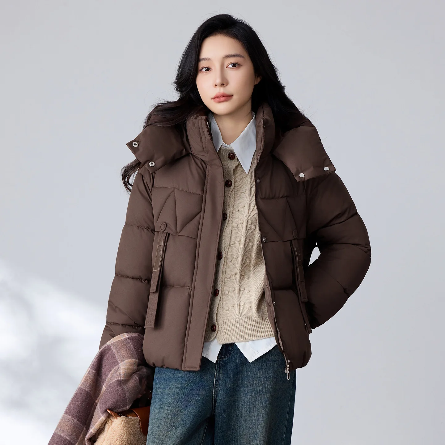 

Hooded Down Coat Women Parkas2026Winter New Foreign Trade Korean Warm Cotton Padded Jacket Short Overwear Female Fashion Outwear