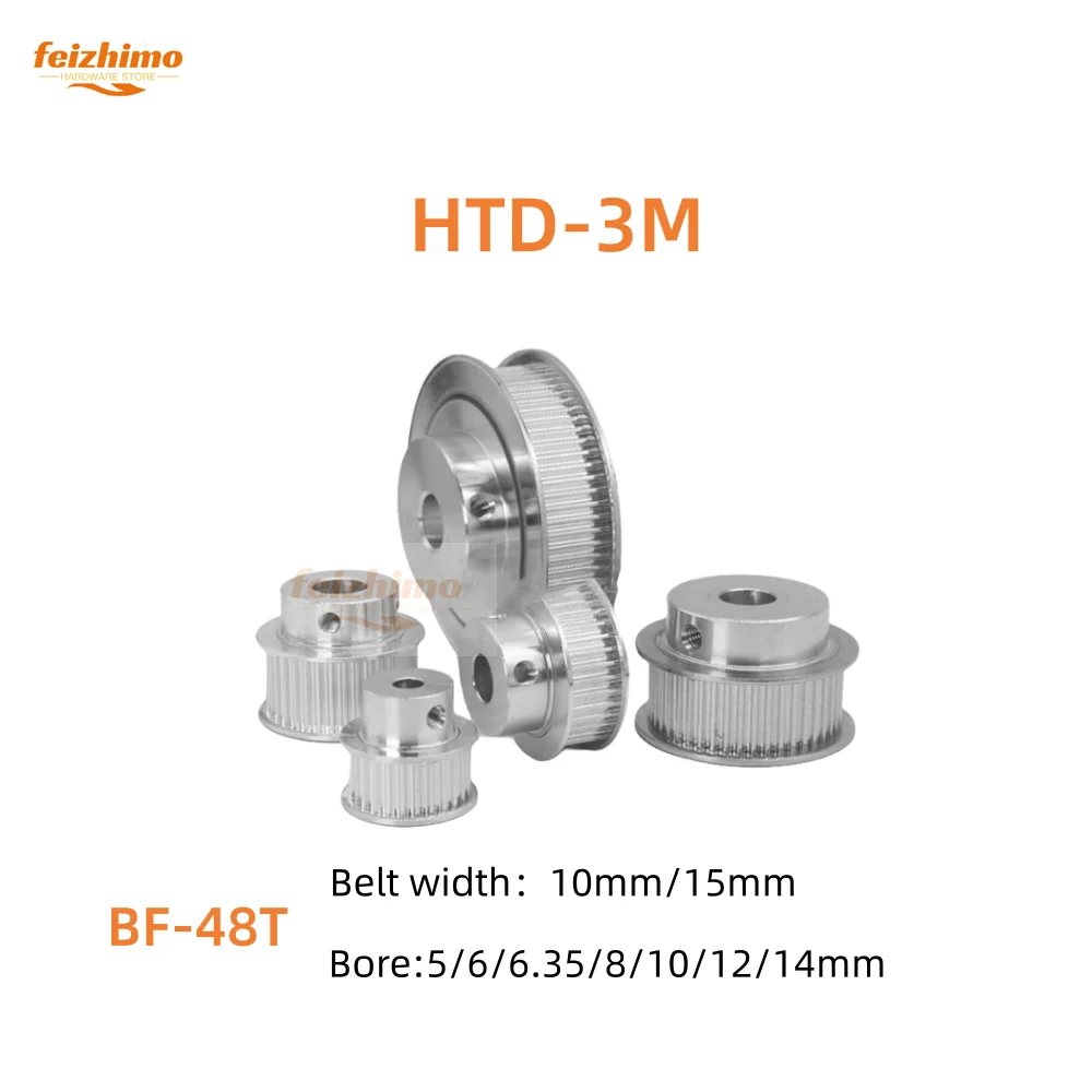 

HTD3M synchronous wheel BF type 48 teeth with aperture of 5mm, 6mm, 6.35mm, 8mm, 10mm, 12mm，12.7mm, 14mm bandwidth of 10mm, 15mm