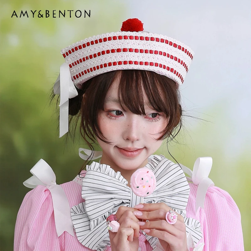 gorro-japones-retro-y2k-con-rayas-rosas-para-mujer-diseno-original-estilo-lolita-dulce-lindo-con-cordones-y-bordado-boinas-azul-marino-para-damas