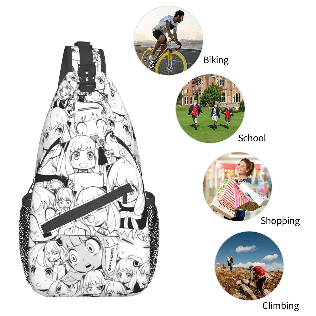 Spion x Familie kleine Schulter tasche Brust Cross body Schulter Schlinge Rucksack Outdoor Wandern Tages rucksäcke Anime Fälscher Anya Casual Schulranzen