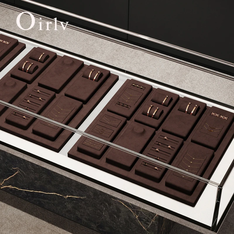 

Oirlv Coffee Velvet Jewelry Display Set for Earring Ring Necklace Bangle Shop Trays Counter Jewelry Display Props